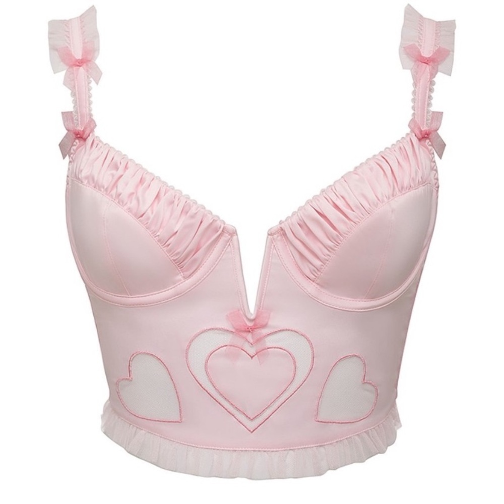 New! For Love And Lemons Blush Heart Cutout Crop Top Bustier 38694